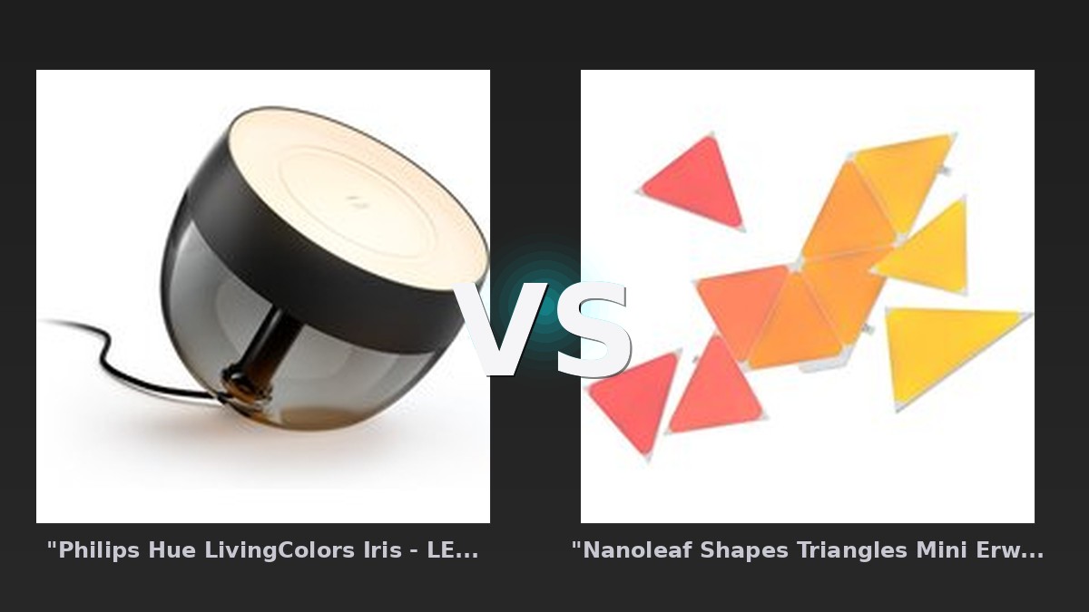 Vergleich: "Philips Hue LivingColors Iris - LED-Tischleuchte - Schwarz" vs "Nanoleaf Shapes Triangles Mini Erweiterung - 10er-Set- Weiß" - "Philips Hue LivingColors vs "Nanoleaf Shapes Triangles: Der KI-Audit
