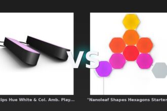 Vergleich: "Philips Hue White & Col. Amb. Play Lightbar 500lm - 2er-Set - Schwarz" vs "Nanoleaf Shapes Hexagons Starter Set - 9er-Set- Weiß" - "Philips Hue White vs "Nanoleaf Shapes Hexagons: Der KI-Audit