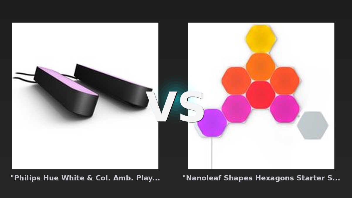 Vergleich: "Philips Hue White & Col. Amb. Play Lightbar 500lm - 2er-Set - Schwarz" vs "Nanoleaf Shapes Hexagons Starter Set - 9er-Set- Weiß" - "Philips Hue White vs "Nanoleaf Shapes Hexagons: Der KI-Audit