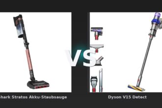 Vergleich: "Shark Stratos Akku-Staubsauger mit selbstreinigender Bürstenrolle Clean Sense iQ und Flexology IZ400EU" vs Dyson V15 Detect