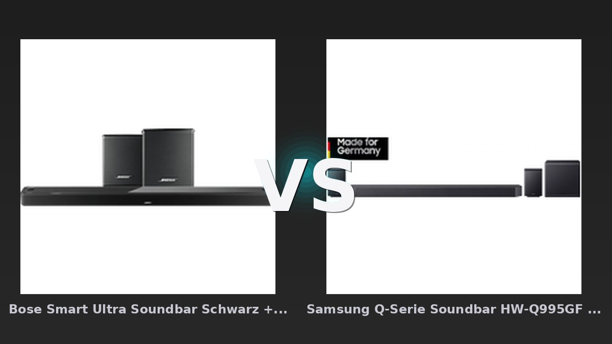 Vergleich: Bose Smart Ultra Soundbar Schwarz + Bose Surround-Lautsprecher Schwarz vs Samsung Q-Serie Soundbar HW-Q995GF 11.1.4-Kanal Subwoofer & Rücklautsprecher 2025 Black - Bose Soundbar Schwarz vs Samsung Q-Serie Soundbar: Der KI-Audit