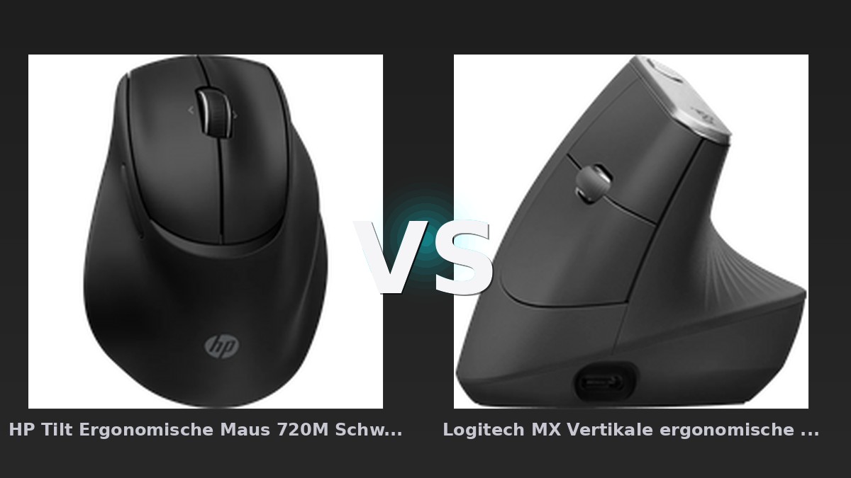 Vergleich: HP Tilt Ergonomische Maus 720M Schwarz vs Logitech MX Vertikale ergonomische Maus - HP Tilt Ergonomische vs Logitech MX Vertikale: Der KI-Audit