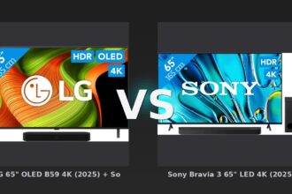 Vergleich: LG 65" OLED B59 4K (2025) + Sonos Beam Gen. 2 vs Sony Bravia 3 65" LED 4K (2025) + Sony Bravia Theatre Bar 6