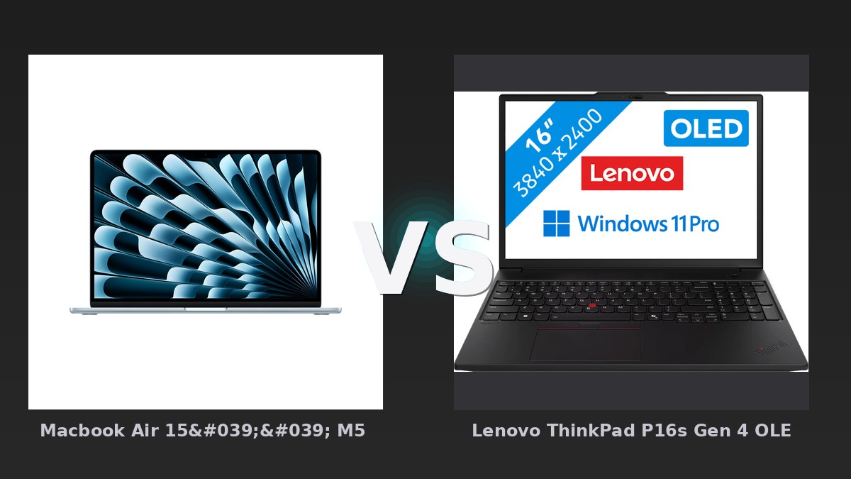 Vergleich: Macbook Air 15'' M5 10-Core CPU 10-Core GPU - Himmelblau - 2026 - 32GB - 4TBSSD vs Lenovo ThinkPad P16s Gen 4 OLED (Intel) - 21QV0019MH QWERTY [Englische Tastatur]