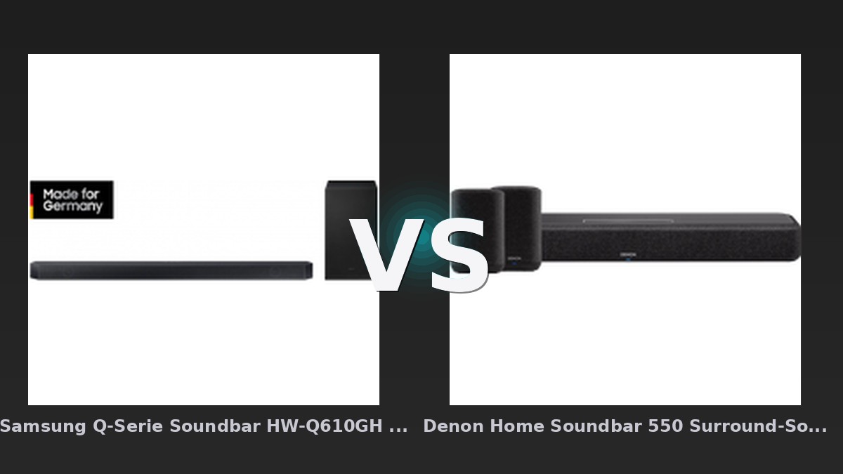 Vergleich: Samsung Q-Serie Soundbar HW-Q610GH 3.1.2-Kanal Subwoofer 2026 Schwarz vs Denon Home Soundbar 550 Surround-Sound-Set - Samsung Q-Serie Soundbar vs Denon Home Soundbar: Der KI-Audit