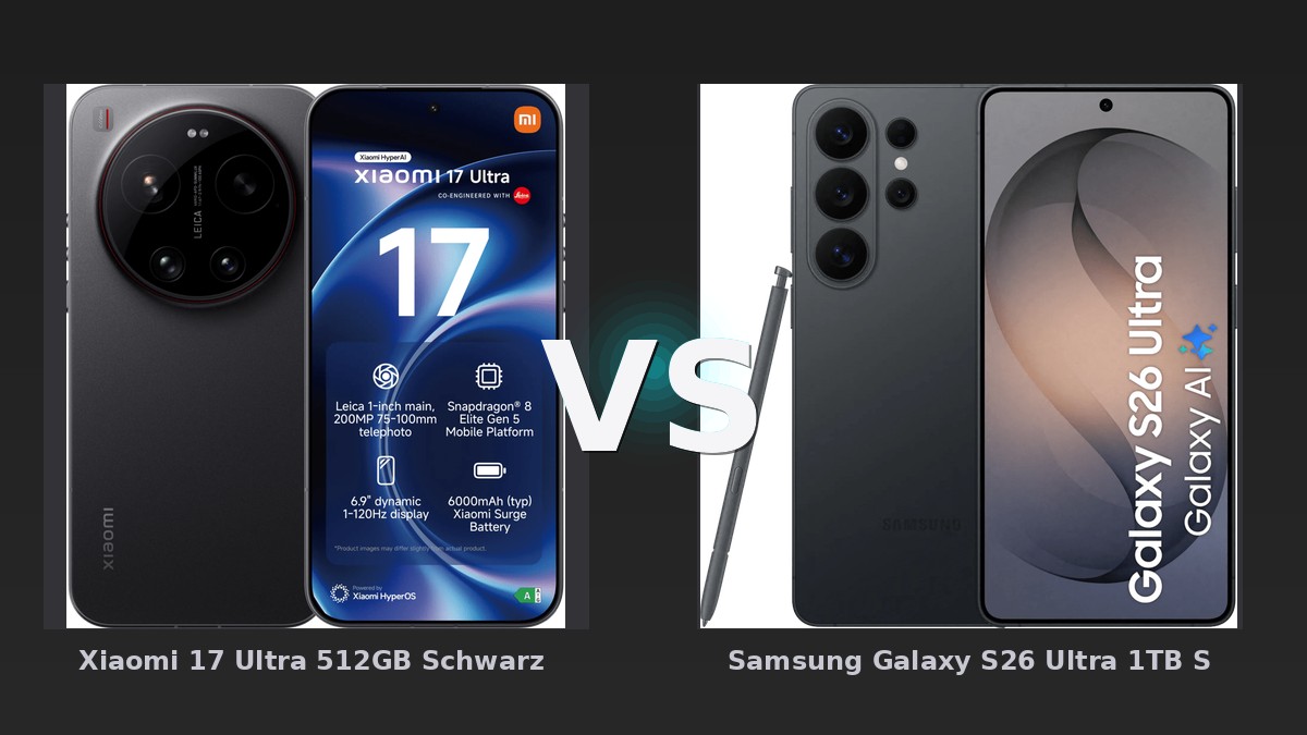 Vergleich: Xiaomi 17 Ultra 512GB Schwarz 5G vs Samsung Galaxy S26 Ultra 1TB Schwarz 5G