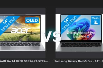 Vergleich: Acer Swift Go 14 OLED SFG14-73-5795 - 14" - Intel Core Ultra 5 - 16GB RAM/512GB SSD vs Samsung Galaxy Book5 Pro - 14" - Intel Core Ultra 7 - 16GB RAM/512GB SSD - Acer Swift Go vs Samsung Galaxy Book5: Der KI-Audit