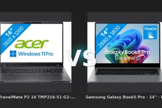 Vergleich: Acer TravelMate P2 16 TMP216-51-G2-TCO-77R7 QWERTY [Englische Tastatur] vs Samsung Galaxy Book5 Pro - 14" - Intel Core Ultra 7 - 16GB RAM/512GB SSD - Acer TravelMate P2 vs Samsung Galaxy Book5: Der KI-Audit