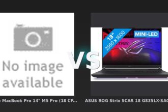 Vergleich: Apple MacBook Pro 14" M5 Pro (18 CPU / 20 GPU) mit Nano Display 48GB/2TB Schwarz QWERTZ vs ASUS ROG Strix SCAR 18 G835LX-SA008W - 18" - Intel Ultra 9 - 64GB RAM/2TB SSD - RTX 5090 - Apple MacBook Pro 14" M5 Pro vs. ASUS ROG Strix SCAR 18 – High-End-Laptops im Duell