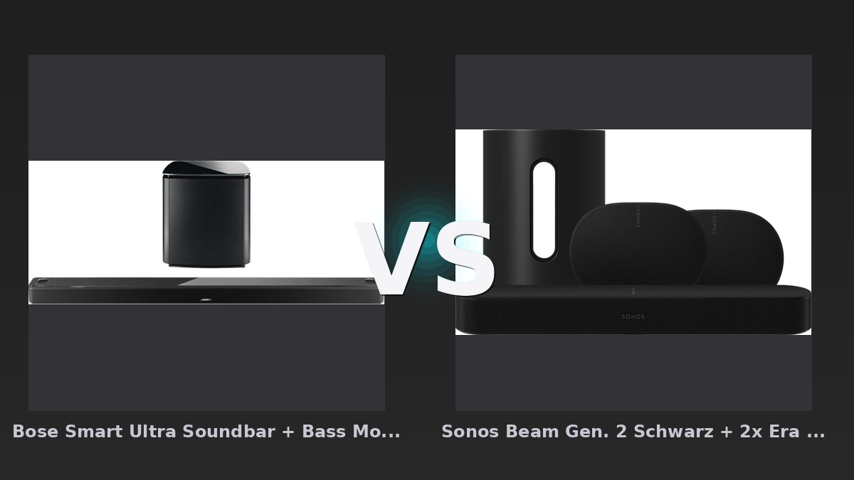 Vergleich: Bose Smart Ultra Soundbar + Bass Module 700 Schwarz vs Sonos Beam Gen. 2 Schwarz + 2x Era 300 Schwarz + Sub Mini Schwarz - Bose Smart Ultra Soundbar + Bass Module 700 vs. Sonos Beam Gen. 2 + Era 300 + Sub Mini: Der ultimati