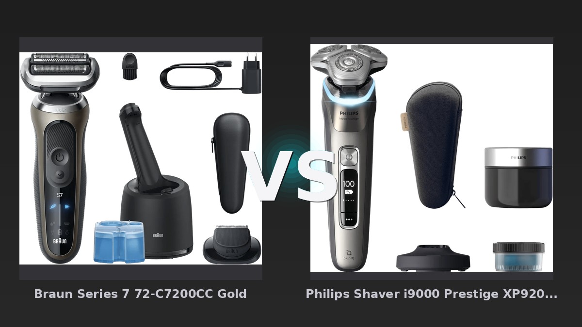 Vergleich: Braun Series 7 72-C7200CC Gold vs Philips Shaver i9000 Prestige XP9208/30 - Braun 7 72-C7200CC vs Philips Shaver i9000: Der KI-Audit