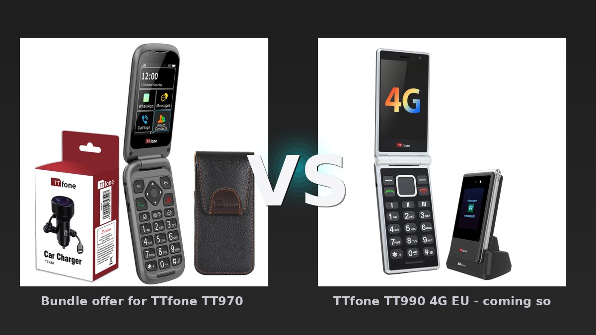 Vergleich: Bundle offer for TTfone TT970 4G with Nylon Holster Case (TTCB9) and Car Charger (TTCC) EU vs TTfone TT990 4G EU - coming soon!