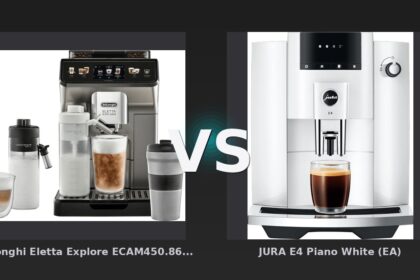 Vergleich: De'Longhi Eletta Explore ECAM450.86.T Titan vs JURA E4 Piano White (EA) - De'Longhi Eletta Explore vs. JURA E4: Der Vollautomat mit Milchsystem schlägt den Puristen