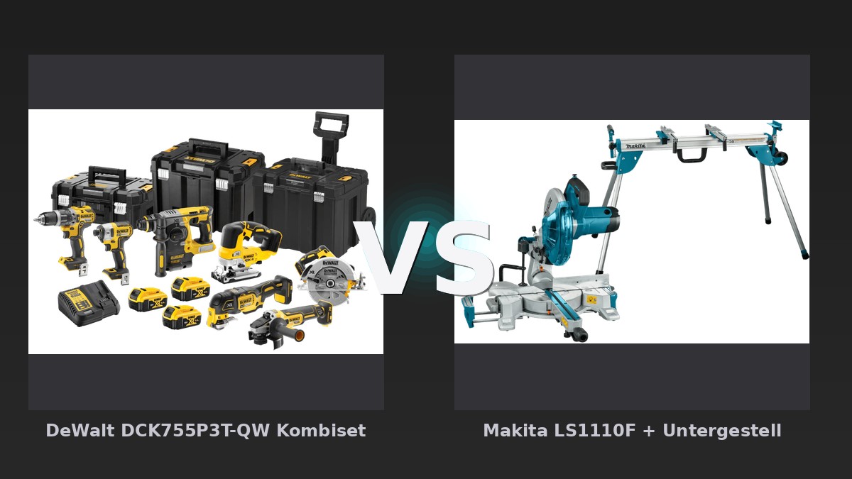 Vergleich: DeWalt DCK755P3T-QW Kombiset vs Makita LS1110F + Untergestell - DeWalt DCK755P3T-QW Kombiset vs Makita LS1110F +: Der KI-Audit