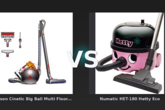 Vergleich: "Dyson Cinetic Big Ball Multi Floor 2 Bodenstaubsauger Gelb/Silber" vs Numatic HET-180 Hetty Eco - Dyson Cinetic Big Ball Multi Floor 2 vs Numatic Hetty Eco: Bodenstaubsauger im Vergleich