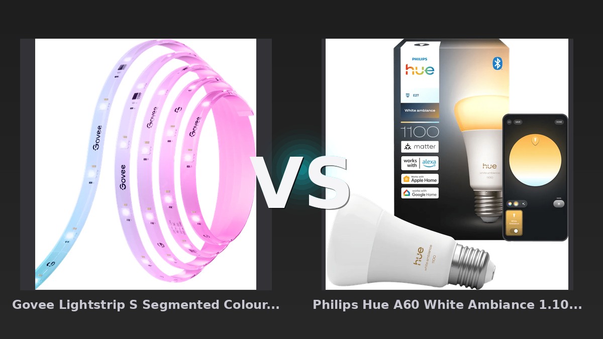 Vergleich: Govee Lightstrip S Segmented Colour Control 10 Meter vs Philips Hue A60 White Ambiance 1.100 lm E27 - Govee Lightstrip S vs Philips Hue A60: Der KI-Audit