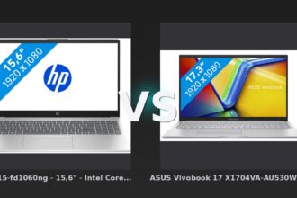 Vergleich: HP 15-fd1060ng - 15,6" - Intel Core Ultra 5 - 16GB RAM/1TB SSD vs ASUS Vivobook 17 X1704VA-AU530W - 17,3" - Intel Core i7 - 16GB RAM/1TB SSD - HP 15-fd1060ng vs ASUS Vivobook 17 X1704VA: Preis-Leistungs-Duell