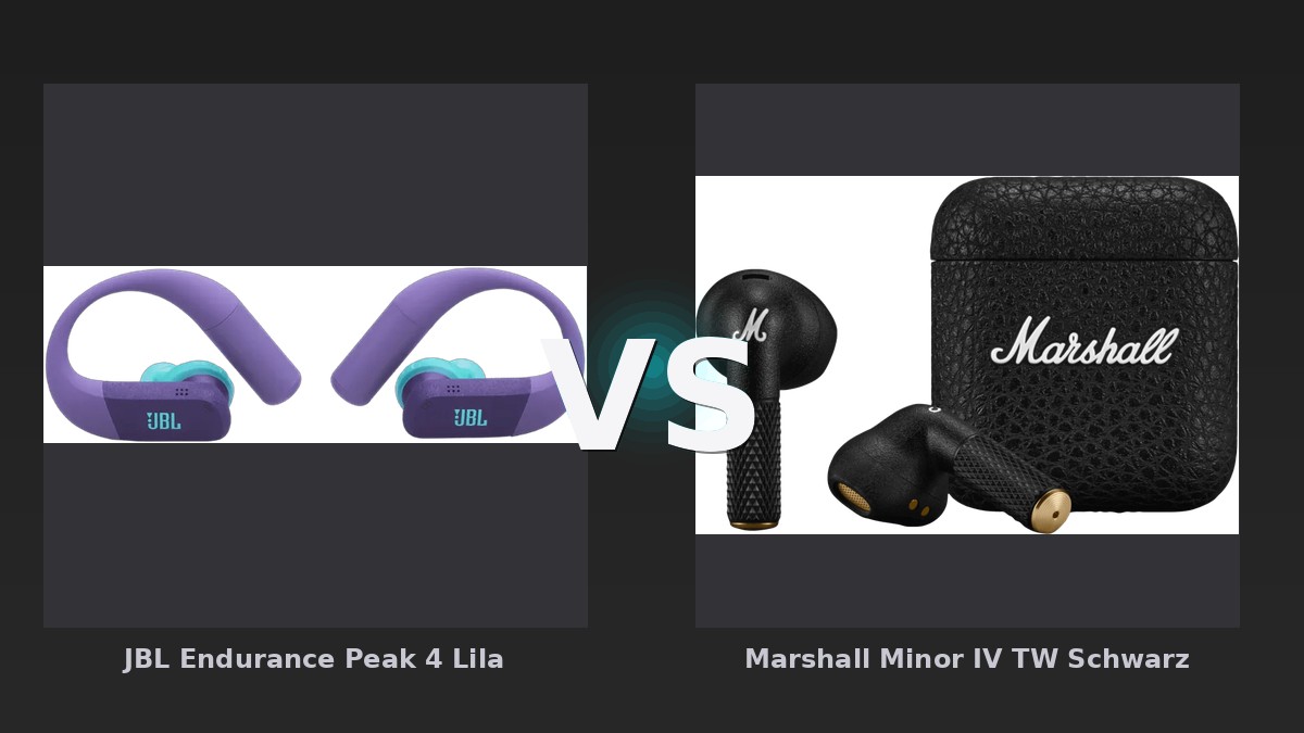 Vergleich: JBL Endurance Peak 4 Lila vs Marshall Minor IV TW Schwarz - JBL Endurance Peak 4 vs. Marshall Minor IV TW: Sportler-Kraftpaket gegen Stil-Ikone