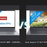Vergleich: Lenovo ThinkBook 14 G7 ARP - 21MV00FKMH QWERTY [Englische Tastatur] vs Acer Aspire 17 A17-51M-50PD - 17,3" - Intel Core i5 - 16GB RAM/512GB SSD - Lenovo ThinkBook 14 G7 vs Acer Aspire 17: Kompakte Power oder große Leinwand?