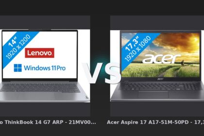 Vergleich: Lenovo ThinkBook 14 G7 ARP - 21MV00FKMH QWERTY [Englische Tastatur] vs Acer Aspire 17 A17-51M-50PD - 17,3" - Intel Core i5 - 16GB RAM/512GB SSD - Lenovo ThinkBook 14 G7 vs Acer Aspire 17: Kompakte Power oder große Leinwand?