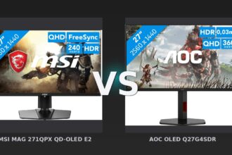 Vergleich: MSI MAG 271QPX QD-OLED E2 vs AOC OLED Q27G4SDR - MSI MAG 271QPX QD-OLED E2 vs. AOC OLED Q27G4SDR: Zwei 27-Zoll-OLED-Gaming-Monitore im Vergleich