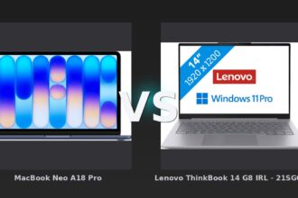 Vergleich: MacBook Neo A18 Pro vs Lenovo ThinkBook 14 G8 IRL - 21SG00HLMH QWERTY [Englische Tastatur] - MacBook Neo A18 Pro vs. Lenovo ThinkBook 14 G8 IRL: Apples Überraschungscoup gegen Lenovos Business-