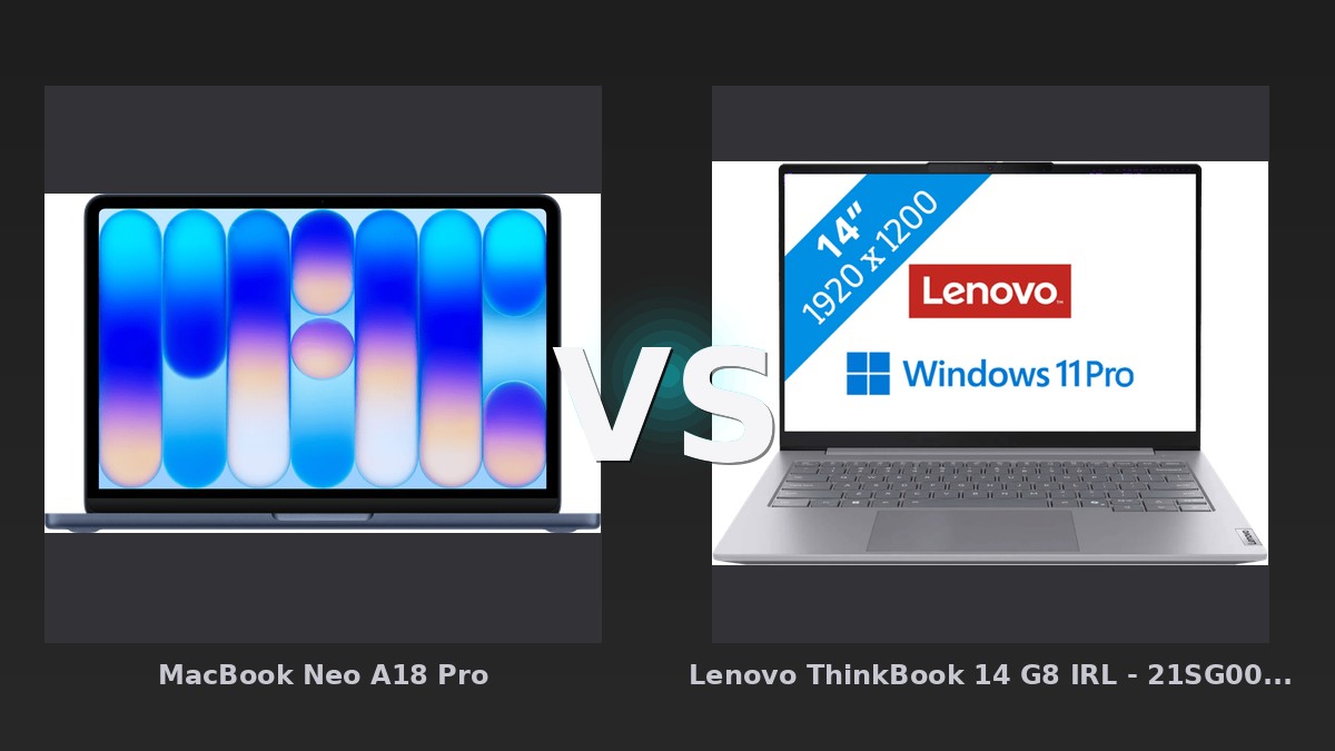 Vergleich: MacBook Neo A18 Pro vs Lenovo ThinkBook 14 G8 IRL - 21SG00HLMH QWERTY [Englische Tastatur] - MacBook Neo A18 Pro vs. Lenovo ThinkBook 14 G8 IRL: Apples Überraschungscoup gegen Lenovos Business-