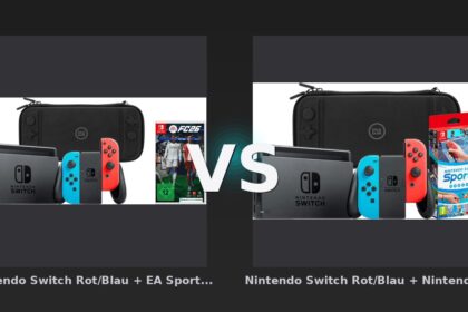 Vergleich: Nintendo Switch Rot/Blau + EA Sports FC 26 + BlueBuilt Schutzhülle vs Nintendo Switch Rot/Blau + Nintendo Switch Sports + Bluebuilt Travel Case - Nintendo Switch Bundle-Vergleich: EA Sports FC 26 vs. Switch Sports – Welches Paket lohnt sich?