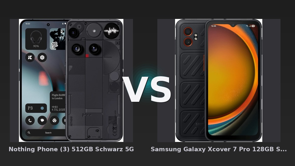 Vergleich: Nothing Phone (3) 512GB Schwarz 5G vs Samsung Galaxy Xcover 7 Pro 128GB Schwarz 5G Enterprise Edition - Nothing Phone (3) vs Samsung Xcover 7 Pro: Leistungsriese trifft auf Outdoor-Profi