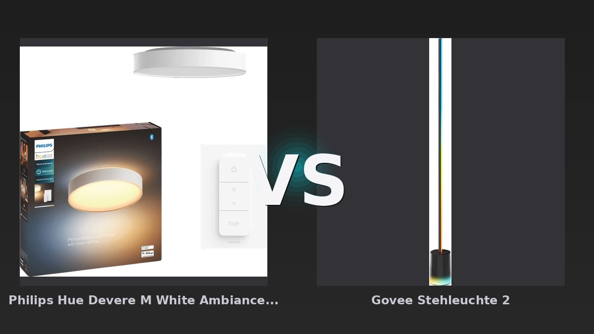 Vergleich: Philips Hue Devere M White Ambiance Badezimmerdeckenleuchte Weiß + Dimmer vs Govee Stehleuchte 2 - Philips Hue Devere vs Govee Stehleuchte 2: Der KI-Audit
