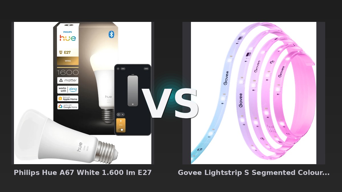 Vergleich: Philips Hue A67 White 1.600 lm E27 vs Govee Lightstrip S Segmented Colour Control 10 Meter - Philips Hue A67 vs Govee Lightstrip S: Der KI-Audit