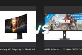 Vergleich: Samsung 34" Odyssey OLED G8 G85SD Ultra WQHD 175Hz Gaming Monitor, 34 Silber vs ASUS ROG Strix XG34WCDMTG QD-OLED Curved