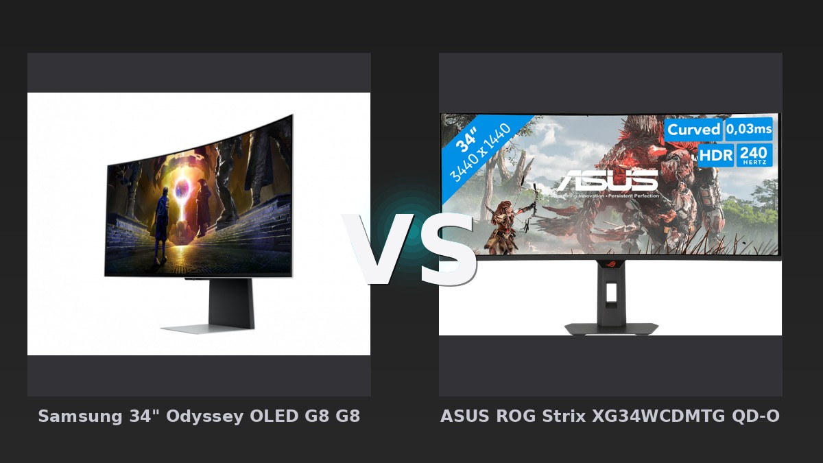 Vergleich: Samsung 34" Odyssey OLED G8 G85SD Ultra WQHD 175Hz Gaming Monitor, 34 Silber vs ASUS ROG Strix XG34WCDMTG QD-OLED Curved