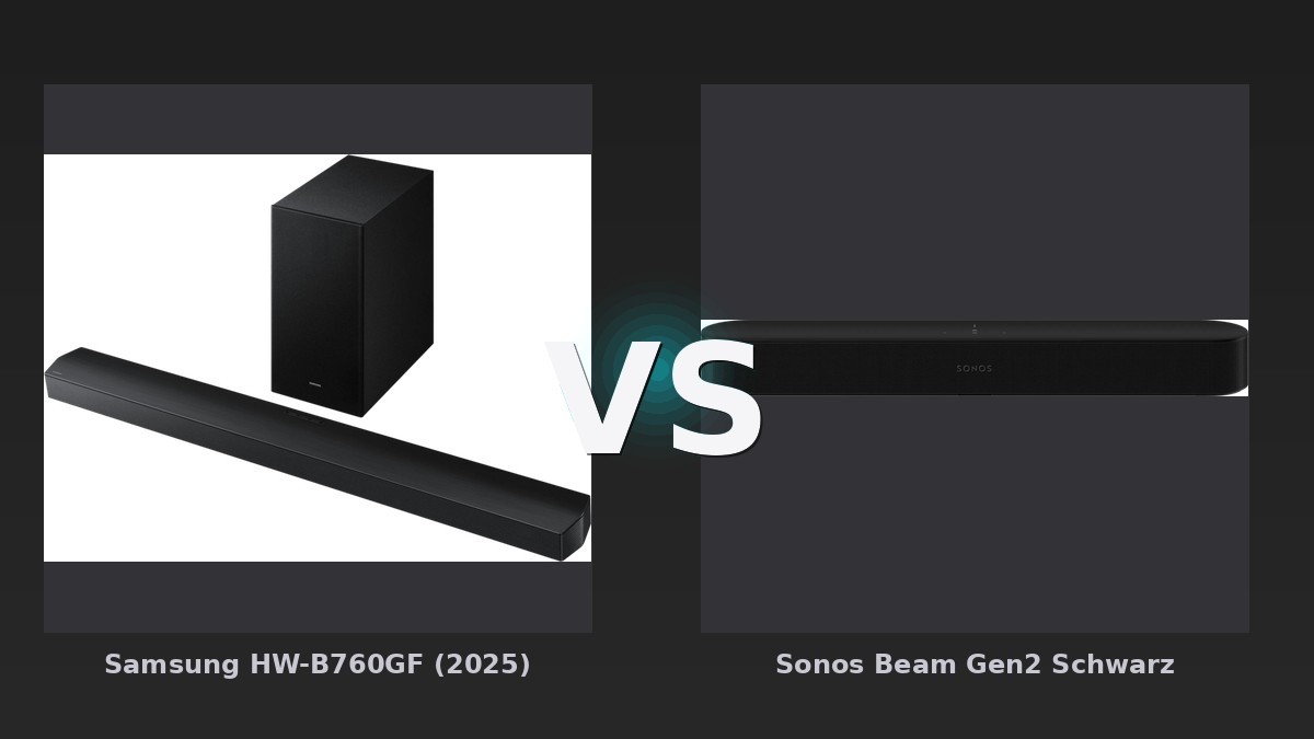 Vergleich: Samsung HW-B760GF (2025) vs Sonos Beam Gen2 Schwarz - Samsung HW-B760GF vs. Sonos Beam Gen2: Subwoofer oder Multiroom? Der datenbasierte Vergleich