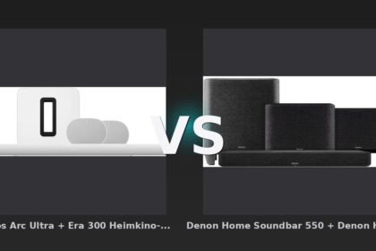 Vergleich: Sonos Arc Ultra + Era 300 Heimkino-Set Weiß vs Denon Home Soundbar 550 + Denon Home 250 Doppelpack Schwarz + Denon Home Subwoofer - Sonos Arc Ultra + Era 300 vs. Denon Home Soundbar 550 & Home 250 & Subwoofer: Heimkino-Syste