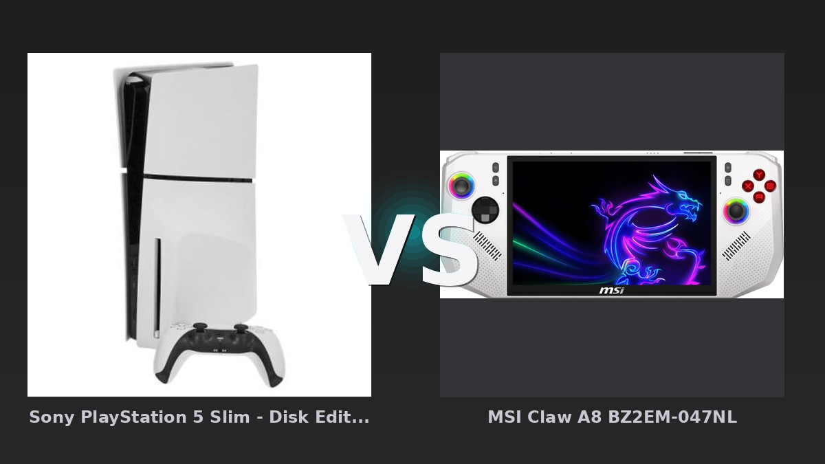 Vergleich: Sony PlayStation 5 Slim - Disk Edition - 1TB weiß vs MSI Claw A8 BZ2EM-047NL - Sony PlayStation 5 vs MSI Claw A8: Der KI-Audit