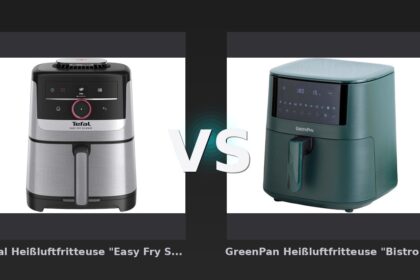 Vergleich: Tefal Heißluftfritteuse "Easy Fry Smart & Silence EY572D", silber/schwarz vs GreenPan Heißluftfritteuse "Bistro" 1 Korb 7,2 l, grün - Tefal Easy Fry Smart & Silence vs. GreenPan Bistro: Der große Airfryer-Vergleich 2026