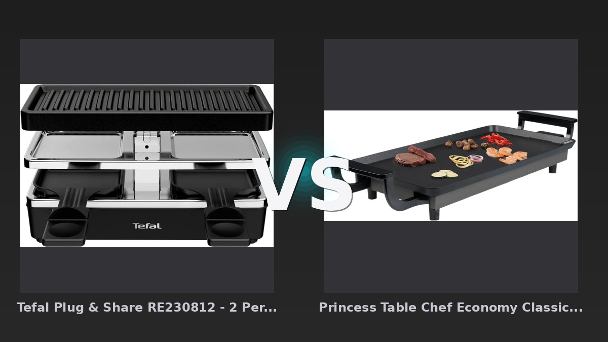 Vergleich: Tefal Plug & Share RE230812 - 2 Personen vs Princess Table Chef Economy Classic 43 x 23 cm - Tefal Plug & Share RE230812 vs Princess Table Chef Economy Classic 43x23 cm - Kompaktgrill Vergl