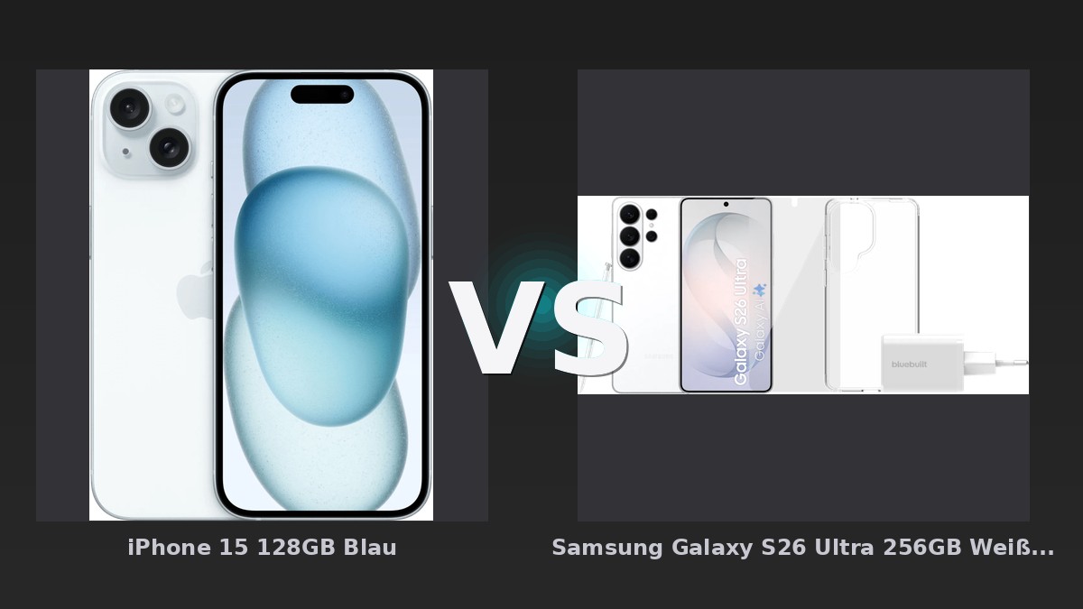Vergleich: iPhone 15 128GB Blau vs Samsung Galaxy S26 Ultra 256GB Weiß 5G + Komplettes Zubehörset - iPhone 15 Blau vs Samsung Galaxy S26: Der KI-Audit