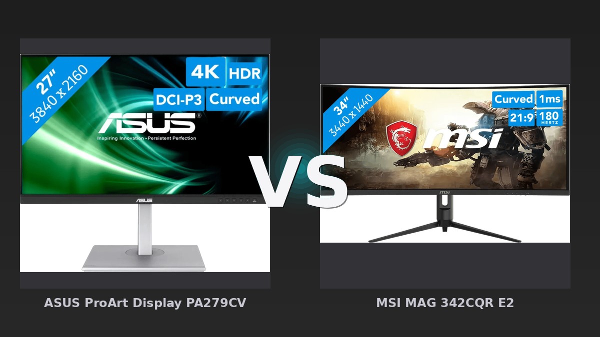 Vergleich: ASUS ProArt Display PA279CV vs MSI MAG 342CQR E2 - ASUS ProArt PA279CV vs MSI MAG 342CQR E2: 4K-Profi gegen Ultrawide-Gaming