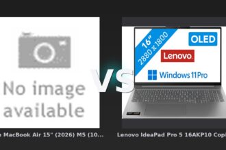 Vergleich: Apple MacBook Air 15" (2026) M5 (10 CPU / 10 GPU) 24GB/512GB Mitternacht QWERTZ vs Lenovo IdeaPad Pro 5 16AKP10 Copilot+ PC - 16" - AMD Ryzen AI 7 - 32GB RAM/1TB SSD - Apple MacBook Air 15" M5 vs. Lenovo IdeaPad Pro 5 16" – Mobilität trifft auf Preis-Leistung