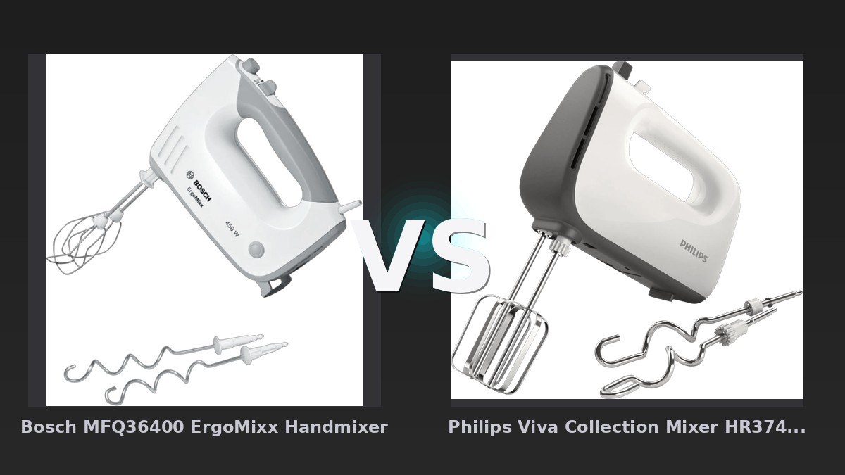 Vergleich: Bosch MFQ36400 ErgoMixx Handmixer vs Philips Viva Collection Mixer HR3740/00 - Bosch MFQ36400 gegen Philips HR3740: Mehr Power oder besserer Preis?