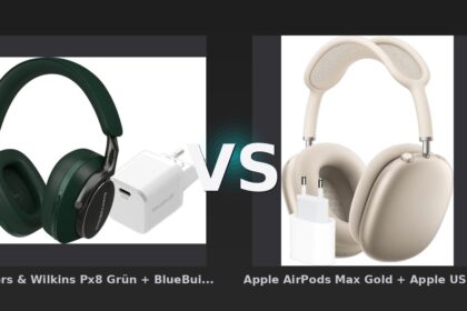 Vergleich: Bowers & Wilkins Px8 Grün + BlueBuilt Power-Delivery-Ladegerät mit USB-C-Port 20 W Weiß vs Apple AirPods Max Gold + Apple USB-C-Ladegerät 20 W - Bowers & Wilkins Px8 vs. Apple AirPods Max: Zwei Premium-ANC-Bundles im Vergleich