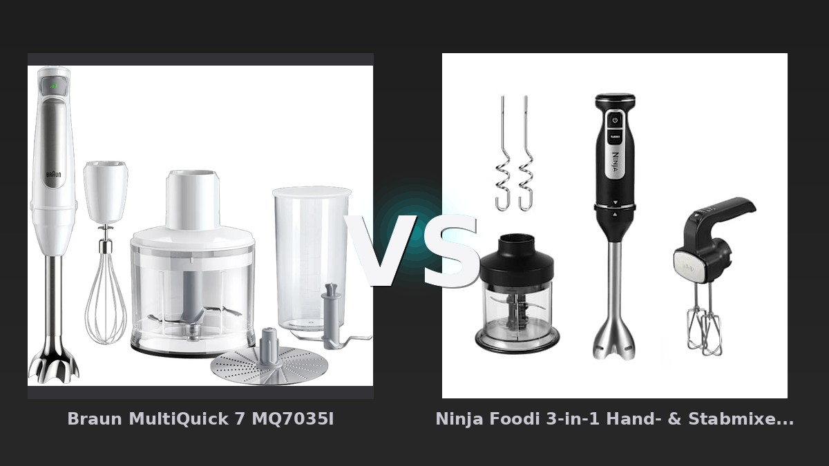 Vergleich: Braun MultiQuick 7 MQ7035I vs Ninja Foodi 3-in-1 Hand- & Stabmixer Set | CI100EU | von SharkNinja - Braun MultiQuick 7 MQ7035I vs Ninja Foodi 3-in-1 CI100EU: Welcher Stabmixer bietet mehr Wert?