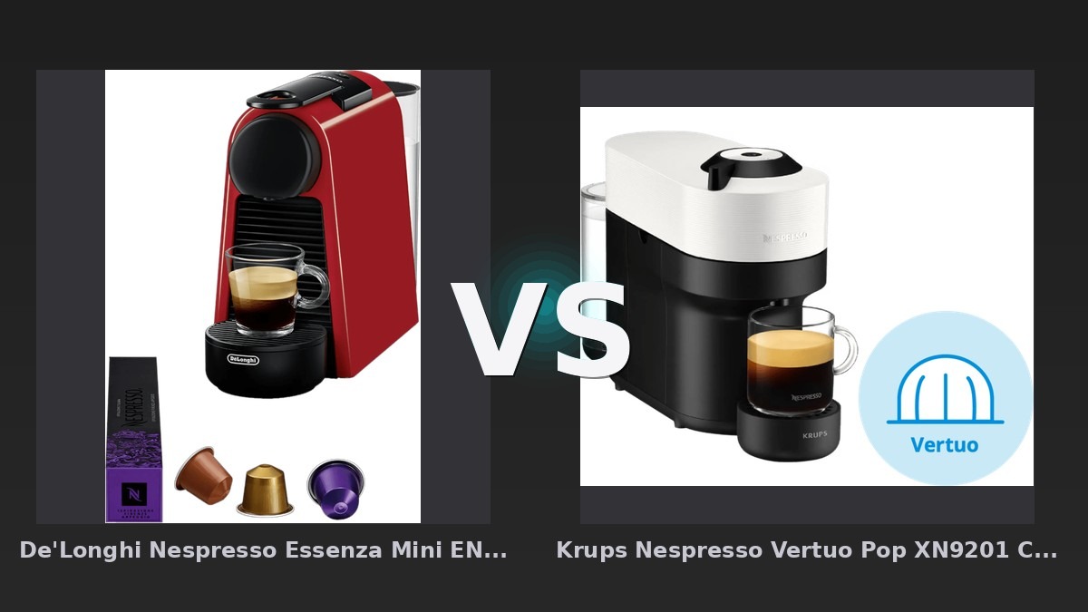 Vergleich: De'Longhi Nespresso Essenza Mini EN85.R vs Krups Nespresso Vertuo Pop XN9201 Coconut White - De'Longhi Nespresso Essenza Mini vs Krups Nespresso Vertuo Pop: Der Kapsel-Kampf