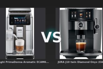 Vergleich: De'Longhi PrimaDonna Aromatic ECAM630.75.TM vs JURA J10 twin Diamond Onyx (EA) - De'Longhi PrimaDonna Aromatic vs. JURA J10 twin: Duell der High-End-Vollautomaten