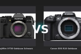 Vergleich: Fujifilm X-T50 Gehäuse Schwarz vs Canon EOS R10 Gehäuse - Fujifilm X-T50 vs. Canon EOS R10: Spiegellose Systemkameras im Vergleich