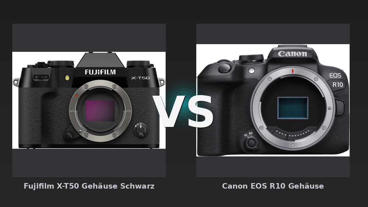 Vergleich: Fujifilm X-T50 Gehäuse Schwarz vs Canon EOS R10 Gehäuse - Fujifilm X-T50 vs. Canon EOS R10: Spiegellose Systemkameras im Vergleich