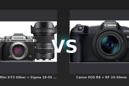 Vergleich: Fujifilm X-T5 Silber + Sigma 18-50 mm f/2.8 DC DN Contemporary vs Canon EOS R8 + RF 24-50mm - Fujifilm X-T5 vs Canon EOS R8: Vollformat vs APS-C – Wer liefert das bessere Bundle?