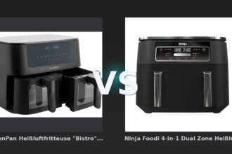 Vergleich: GreenPan Heißluftfritteuse "Bistro" 2 Körbe á 4 l, schwarz vs Ninja Foodi 4-in-1 Dual Zone Heißluftfritteuse 7,6 L | AF200EU | von SharkNinja - GreenPan Bistro vs Ninja Foodi Dual Zone: Heißluftfritteusen im Vergleich